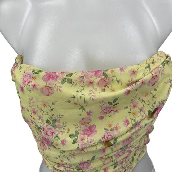 House of CB Vivienne Yellow Floral Strapless Drape Corset Bustier Crop Top XS - Picture 4 of 6